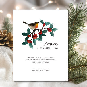 Hemel en Natuur Zingen Winter Vogel Hulst Kerstmis Feestdagenkaart
