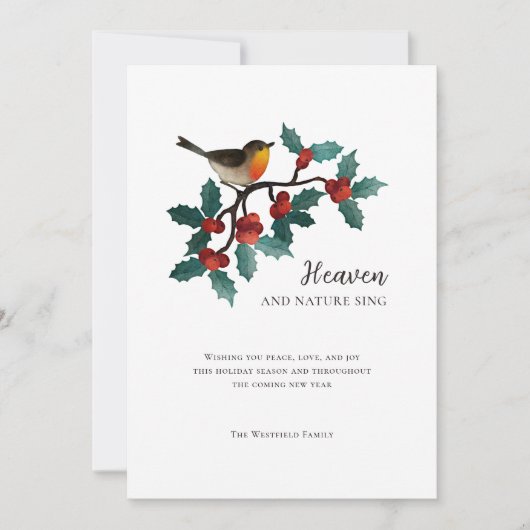 Hemel en Natuur zingen wintervogel Holly Christmas Feestdagenkaart (Voorkant)