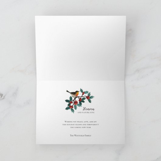 Hemel en Natuur zingen wintervogel Holly Christmas Kaart (Binnen)