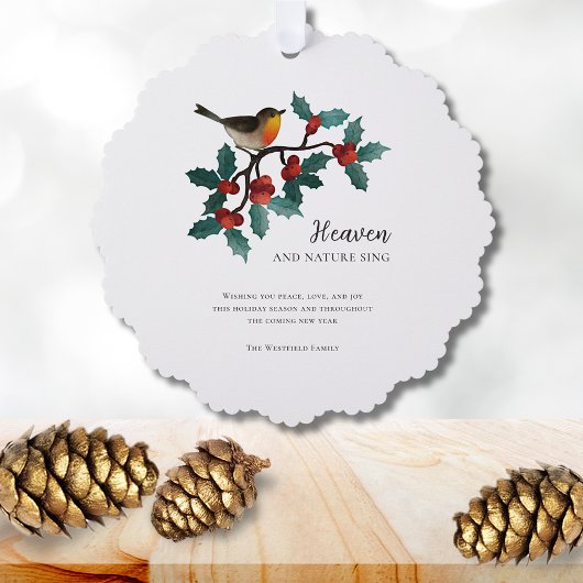 Hemel en Natuur zingen wintervogel Holly Christmas Ornament Kaart