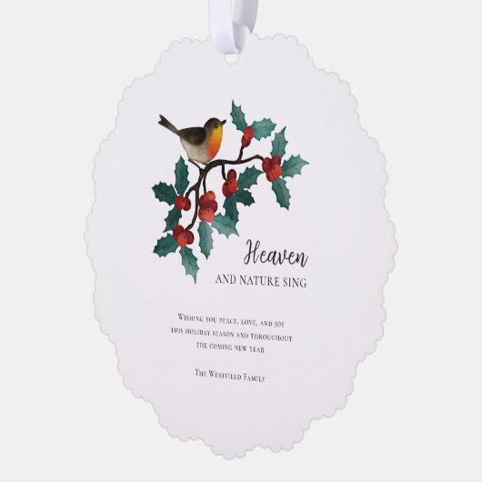 Hemel en Natuur zingen wintervogel Holly Christmas Ornament Kaart (Links)