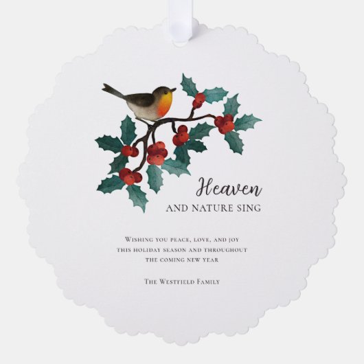 Hemel en Natuur zingen wintervogel Holly Christmas Ornament Kaart (Voorkant)