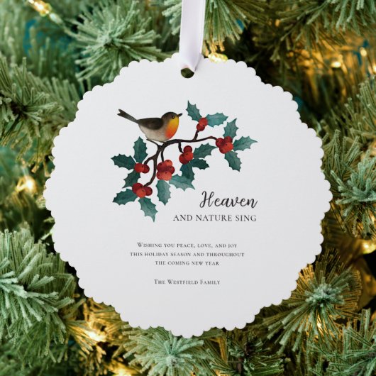 Hemel en Natuur zingen wintervogel Holly Christmas Ornament Kaart (Insitu (Drie))