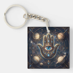 Hemel Hand van Hamsa & Boosaardig Oog Kosmische Be Sleutelhanger