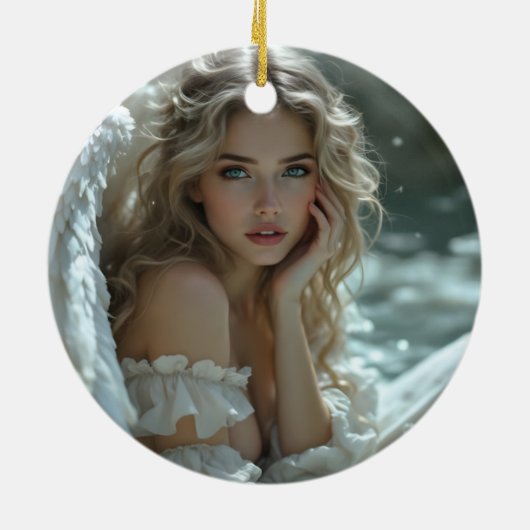 Hemel in haar ogen: Engel van stille verwondering Keramisch Ornament (Achterkant)