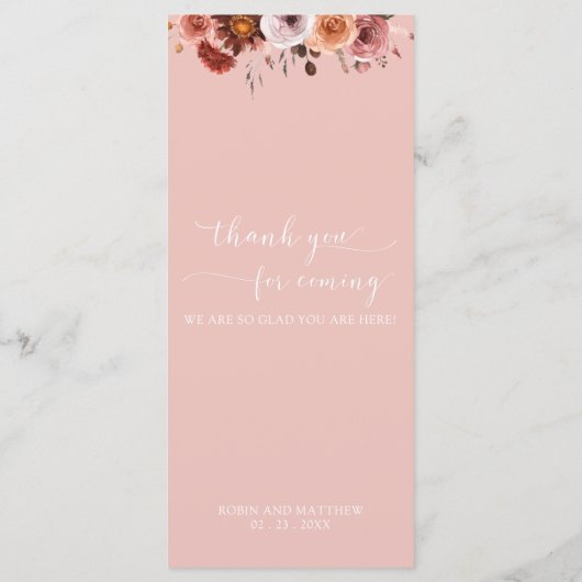 Hemel in Roos, Waterverf Bloemenbruiloft Menu (Achterkant)