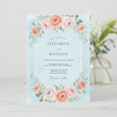 Hemel Koraal Ranunculus Eucalyptus Bruiloft Kaart (Staand voorkant)