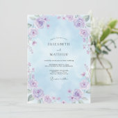 Hemel Lila Wilde Bloemen Bruiloft Kaart (Staand voorkant)