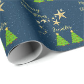 Hemel met sterren kerstboom Vrolijke kerstnaam Cadeaupapier (Rol Hoek)