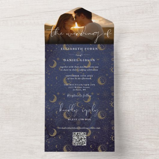 Hemel Mysterieuze QR-code Trouwfoto All In One Uitnodiging (Binnen)