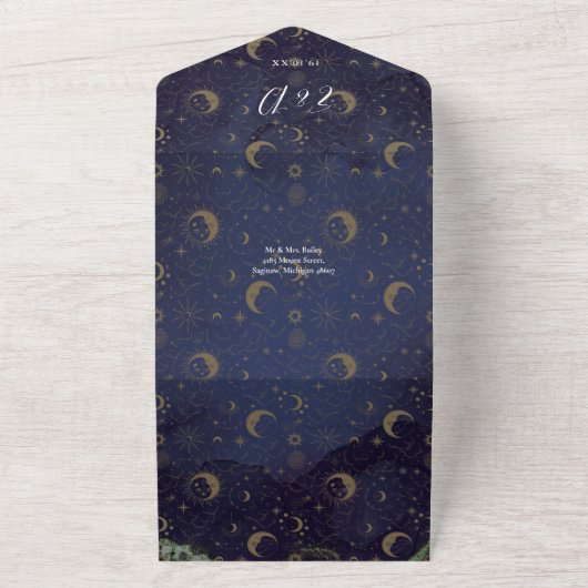 Hemel Mysteus QR-code Huwelijksfoto All In One Uitnodiging (Buitenkant)