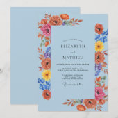 Hemel Oranje Wilde Bloemen Bruiloft Kaart (Voorkant / Achterkant)