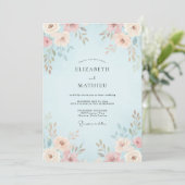 Hemel Perzik Ranunculus Eucalyptus Bruiloft Kaart (Staand voorkant)