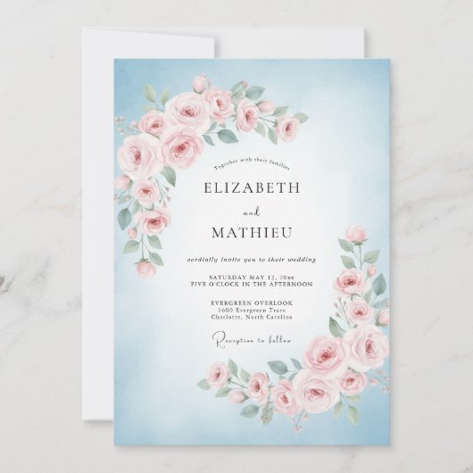 Hemel Roze Blad Bruiloft Kaart (Voorkant)