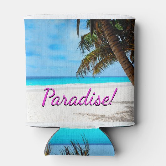 Hemel, strand, palmbomen - Paradijs! Blikjeskoeler (Achterkant)