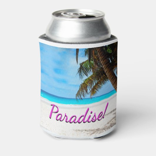 Hemel, strand, palmbomen - Paradijs! Blikjeskoeler (Blikje Achterkant)