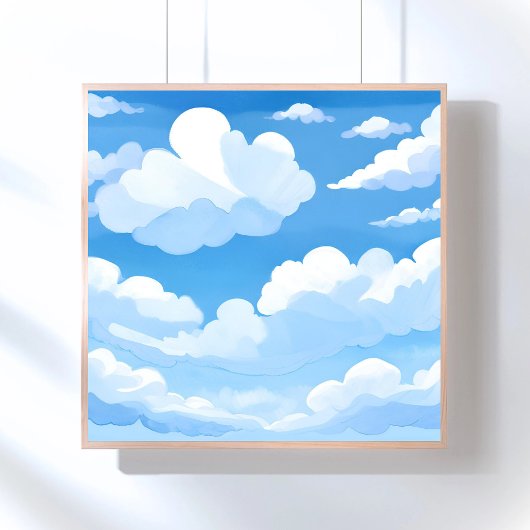 Hemel vol wolken | Waterverf Blue Sky Painting Poster