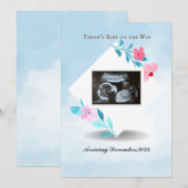 Hemelblauw en ultrasone Baby foto met omlijsting Aankondiging (Voorkant / Achterkant)