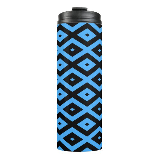Hemelblauw en zwart diamantpatroon thermosbeker (Voorkant)