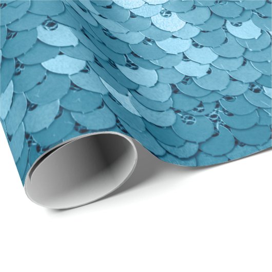 Hemelblauw glanzend weefsel met sequenties, abstra cadeaupapier (Rol Hoek)