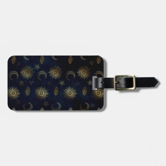 Hemelblauw Goud Zon Maan Sterren Bagagelabel (Voorkant horizontaal)