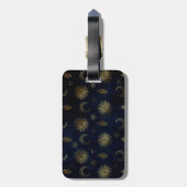 Hemelblauw Goud Zon Maan Sterren Bagagelabel (Achterkant verticaal)