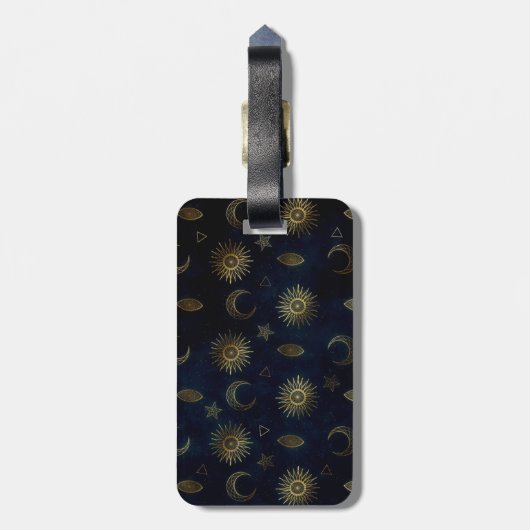 Hemelblauw Goud Zon Maan Sterren Bagagelabel (Achterkant verticaal)