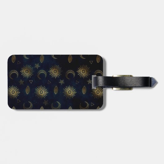 Hemelblauw Goud Zon Maan Sterren Bagagelabel (Achterkant horizontaal)