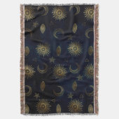 Hemelblauw Goud Zon Maan Sterren Deken (Voorkant Verticaal)
