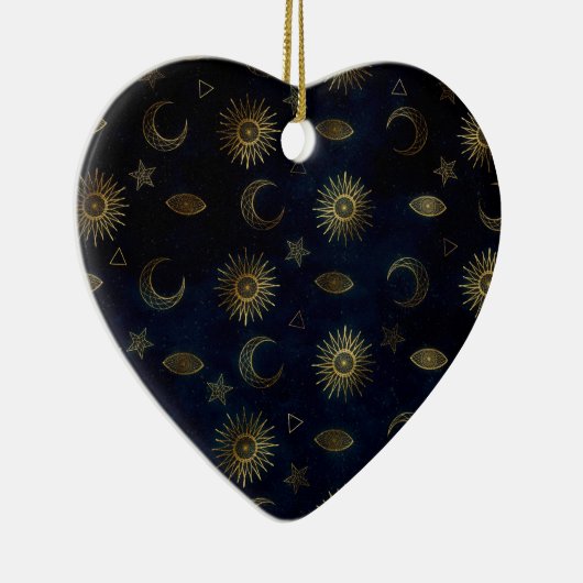 Hemelblauw Goud Zon Maan Sterren Keramisch Ornament (Rechts)