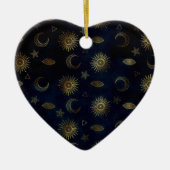 Hemelblauw Goud Zon Maan Sterren Keramisch Ornament (Voorkant)