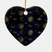 Hemelblauw Goud Zon Maan Sterren Keramisch Ornament (Achterkant)