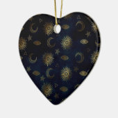 Hemelblauw Goud Zon Maan Sterren Keramisch Ornament (Links)