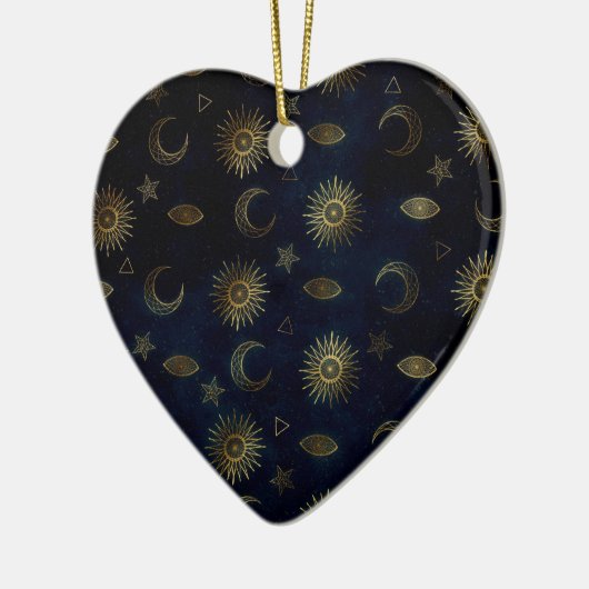 Hemelblauw Goud Zon Maan Sterren Keramisch Ornament (Links)