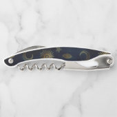 Hemelblauw Goud Zon Maan Sterren Kurkentrekker (Achterkant)