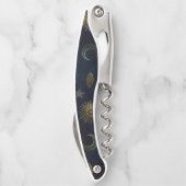 Hemelblauw Goud Zon Maan Sterren Kurkentrekker (Achterkant)