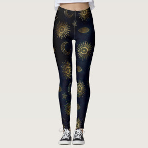 Hemelblauw Goud Zon Maan Sterren Leggings