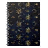 Hemelblauw Goud Zon Maan Sterren Notitieboek (Voorkant)