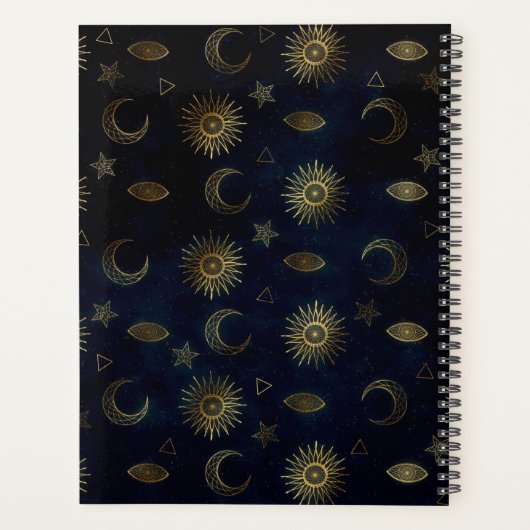 Hemelblauw Goud Zon Maan Sterren Planner (Achterkant)
