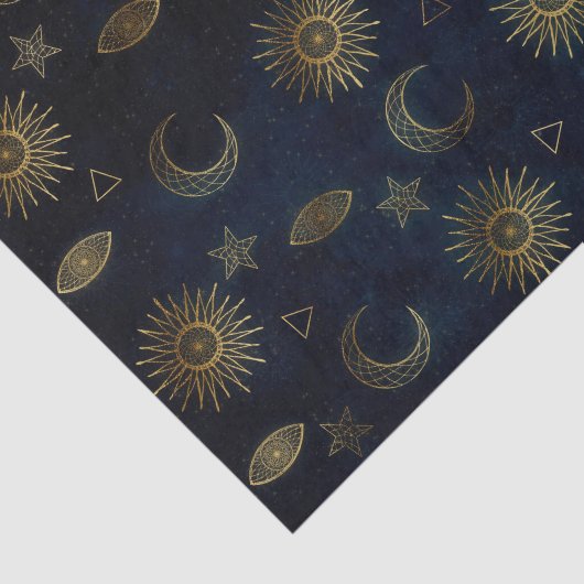 Hemelblauw Goud Zon Maan Sterren Tissuepapier (Detail)