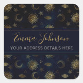 Hemelblauw Goud Zon Maan Sterren Vierkante Sticker (Voorkant)