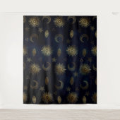 Hemelblauw Goud Zon Maan Sterren Wandkleed (Voorkant)