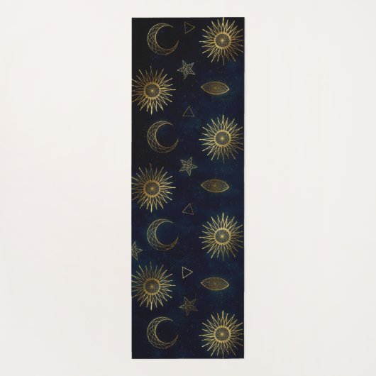 Hemelblauw Goud Zon Maan Sterren Yogamat (Achterkant)