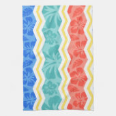 Hemelblauw, koraalroze en geel tropisch patroon theedoek (Verticaal)