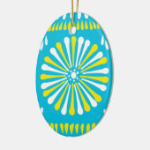 Hemelblauw met gele en witte melkvee keramisch ornament (Links)