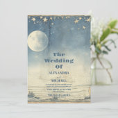  hemelblauw middernacht sterren bruiloft kaart (Staand voorkant)