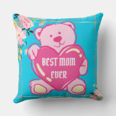 Hemelblauw Roze Cute Teddibeer Hart Bloem Ontwerp Kussen (Achterkant)