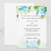 Hemelblauwe bloemen waterverf huwelijksuitnodiging kaart (Voorkant / Achterkant)