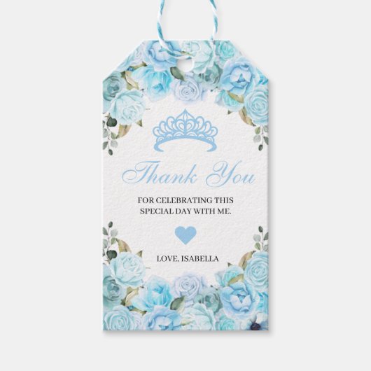 Hemelblauwe bloemige bedankkaartjes cadeaulabel (Voorkant)