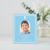 Hemelblauwe boog foto jongen Eerste Communie uitno (Staand voorkant)